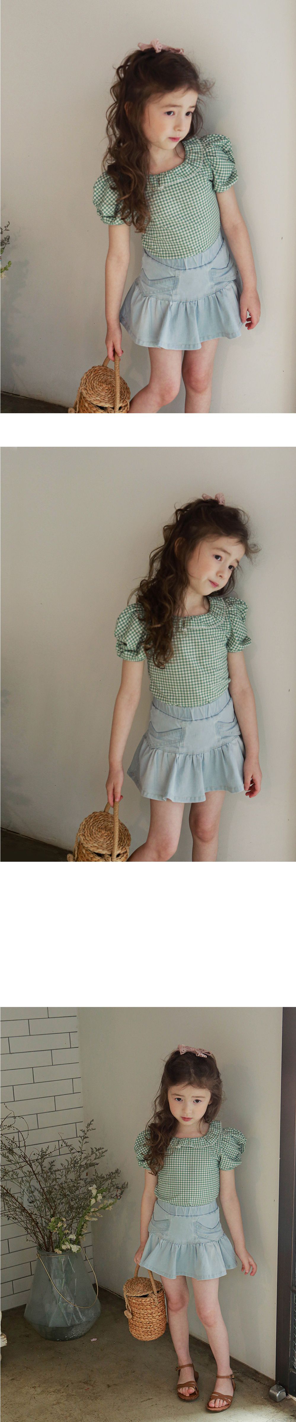 韓國 PuellaFLO - 荷葉裙襬牛仔褲裙-淺藍