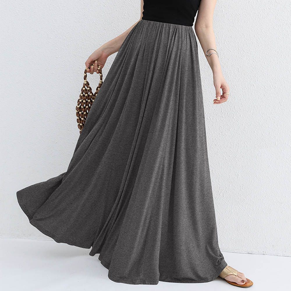 莫代爾舒適大裙襬修身長裙-深灰色