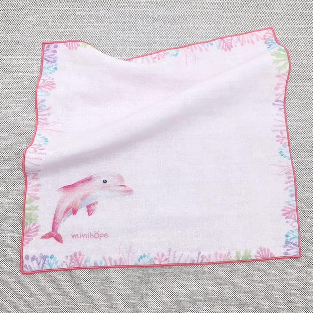 minihope美好的親子生活 - 有機棉雙層紗手帕28x28cm-白海豚 (粉紅)