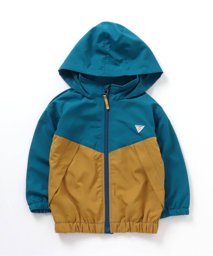 日本 BREEZE - 防潑水繽紛撞色連帽休閒外套-土耳其藍x棕