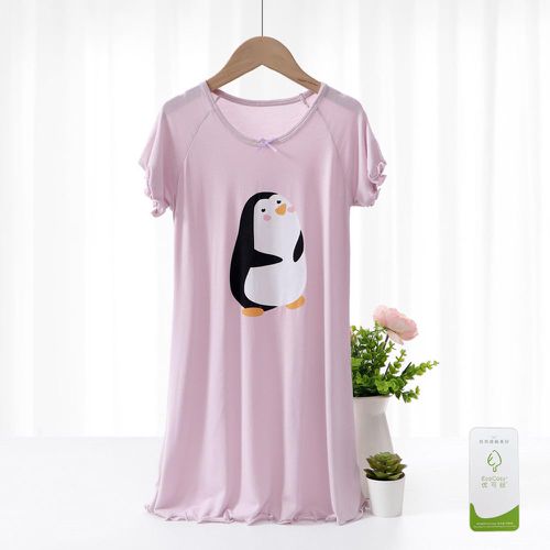 MAMDADKIDS - 莫代爾涼感短袖連身睡裙/家居服-企鵝-紫色