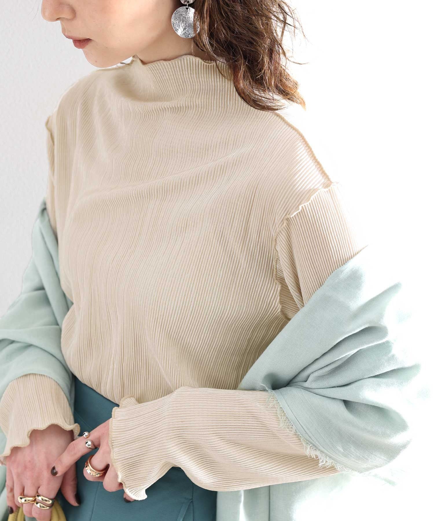 日本 Classical Elf - 光澤感木耳邊薄長袖上衣-酪梨綠