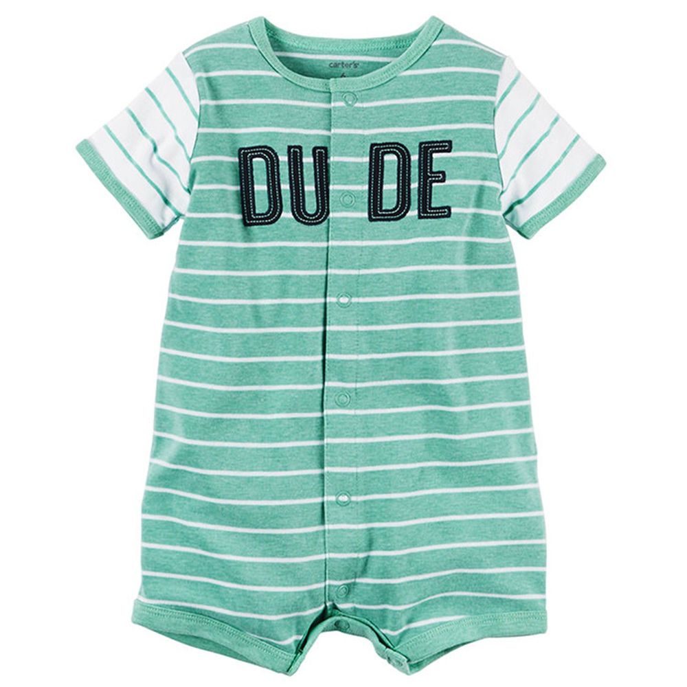 美國 Carter's - 嬰幼兒短袖連身衣-綠色條紋 (6M)