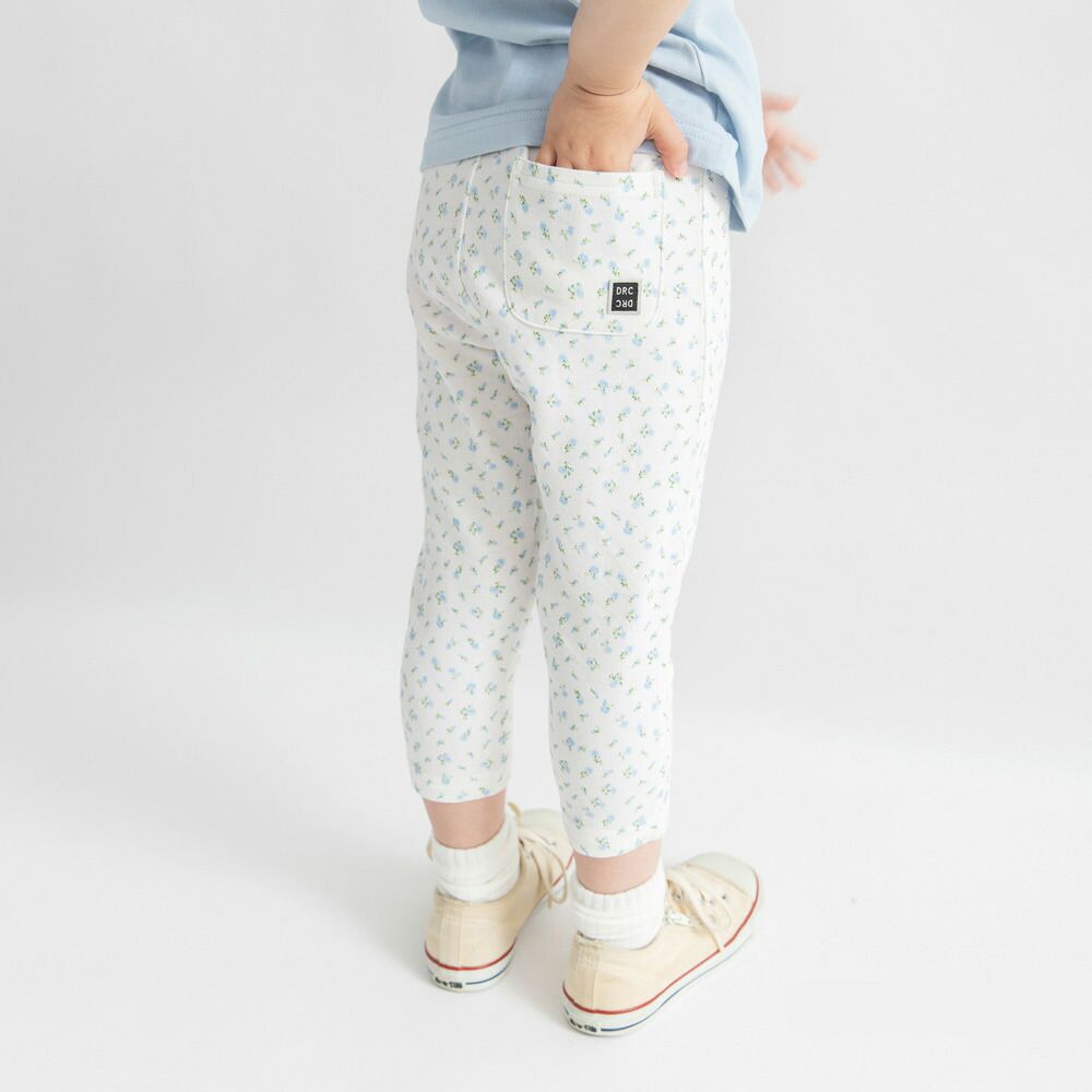 百搭定番彈力七分褲-滿版小花-白