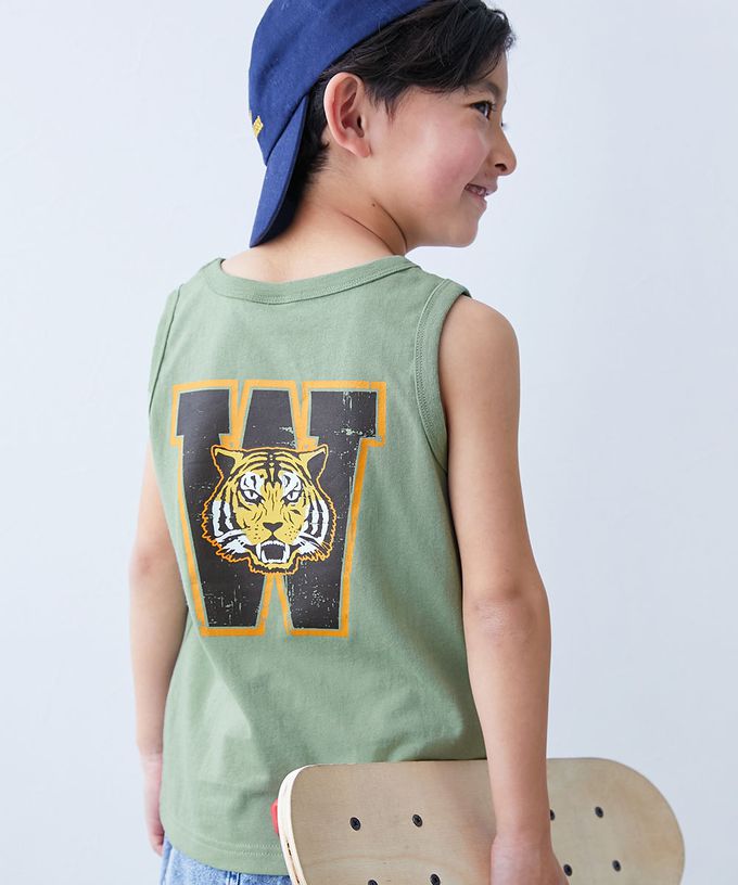 日本 devirock - 100%棉 定番印花無袖上衣-熊熊logo-濃綠