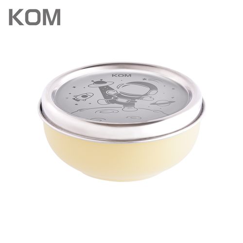 KOM - 夢想系列｜磨砂316不鏽鋼兒童隔熱碗-太空人-黃色-重量:160g  -容量:280ml