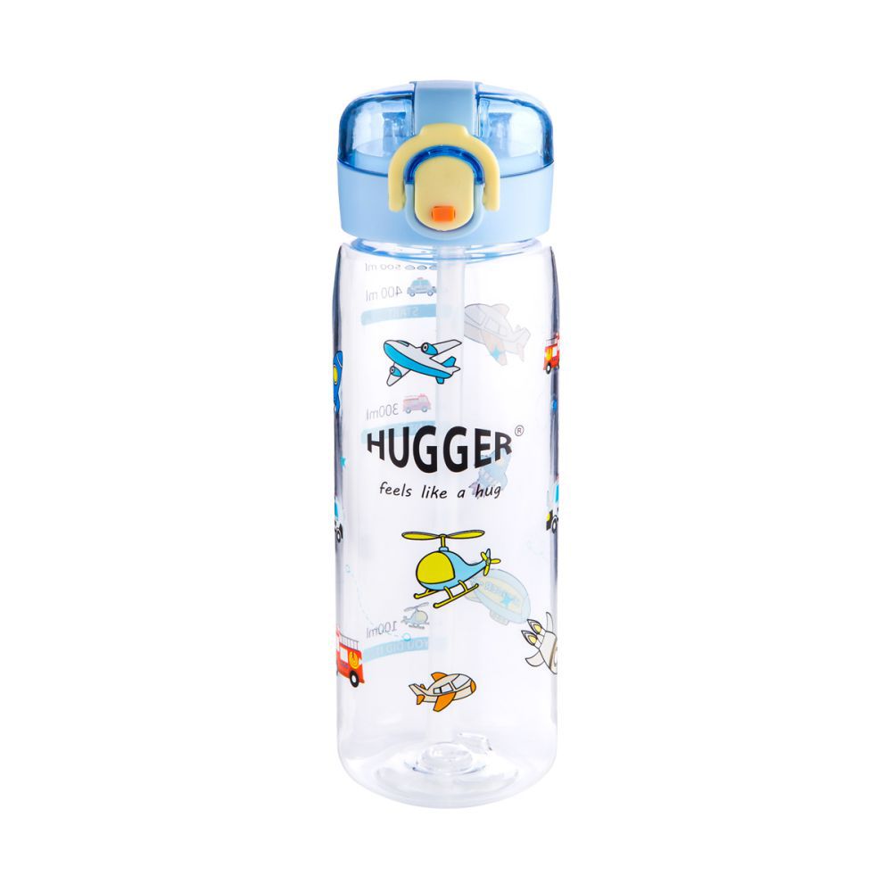 HUGGER - 彈蓋吸管水壺 (附提把)-交通工具(透明大容量Tritan兒童隨身瓶)