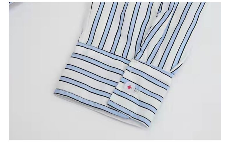 不對稱拼接直紋襯衫洋裝-藍直紋