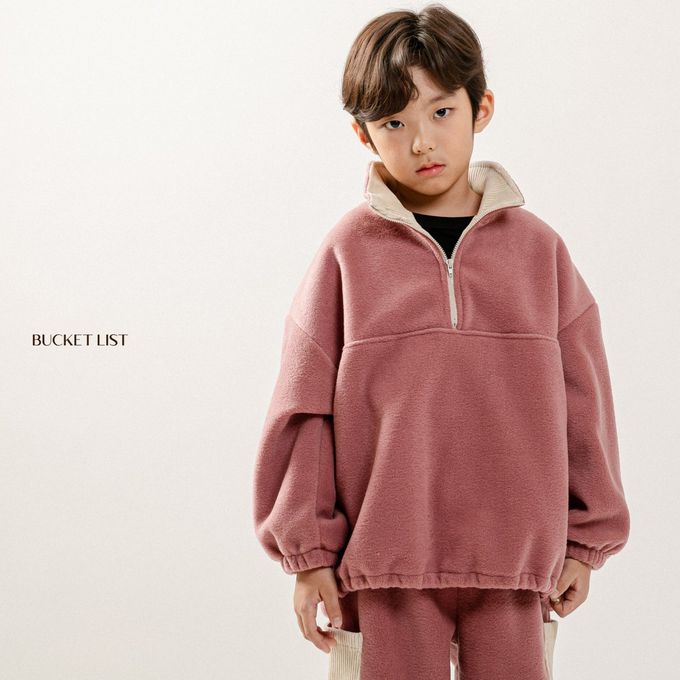 韓國 BUCKET LIST - (兩件式)簡單休閒搖粒絨套裝-玫瑰粉