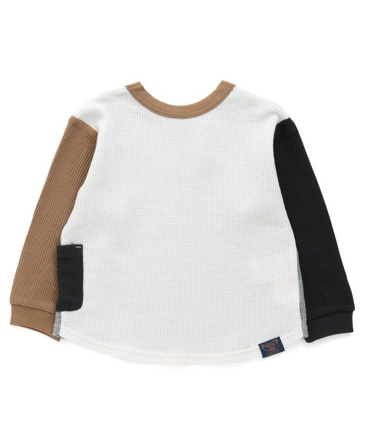 日本 BREEZE - 正反OK！柔軟華夫格長袖上衣-撞色-黃綠灰