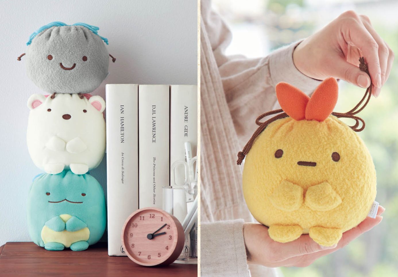 日本千趣會 - 角落生物 彈性伸縮球型束口收納袋-炸豬排-咖 (M(最大約22x13x17cm))