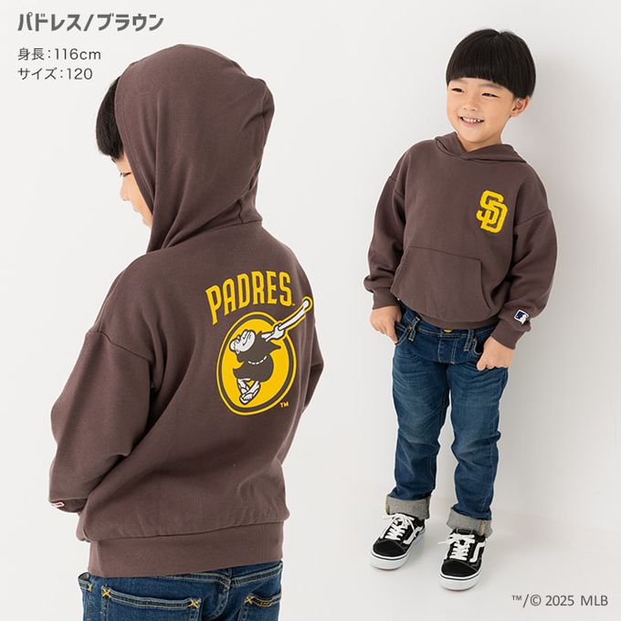 日本 Chil2 - MLB聯名 立體刺繡連帽長袖上衣-聖地牙哥教士-棕