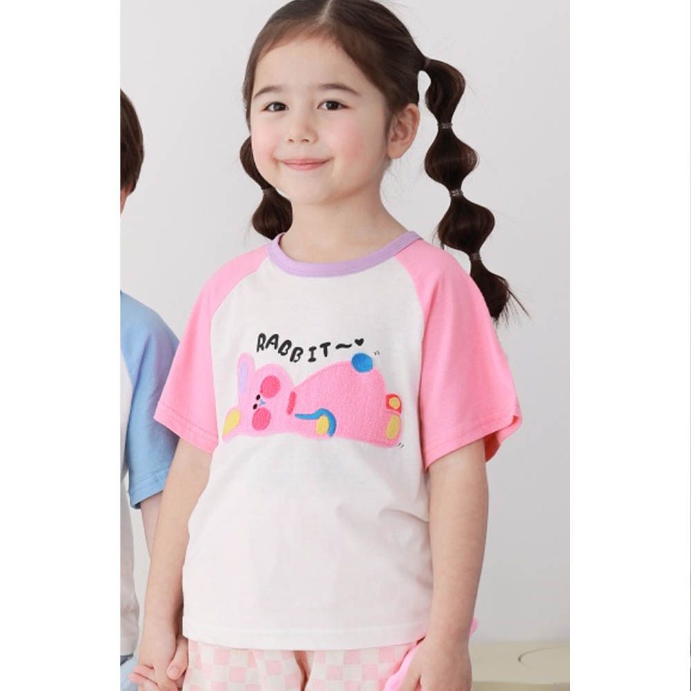 動物趴趴短袖上衣-粉紅兔