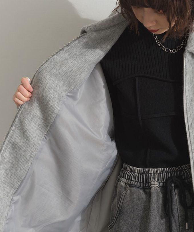 日本 ELENCARE DUE - 毛海感寬版雙拉鏈大口袋保暖外套-象牙白