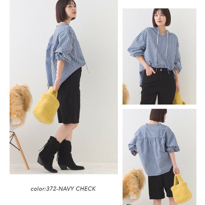 日本 OMNES - 柔滑科技棉 俐落感綁帶澎袖上衣-濃綠