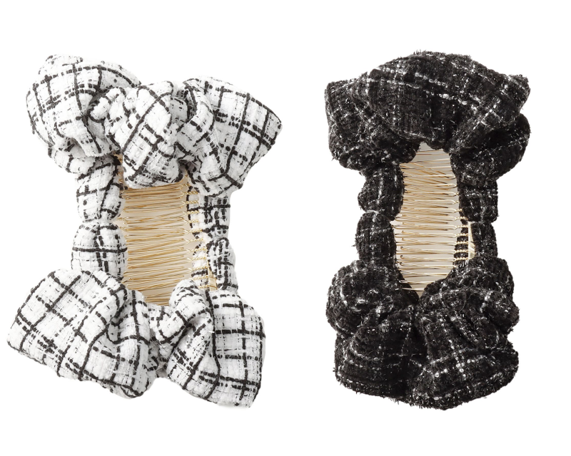 日本 Lattice - [日雜推薦] 戚風蛋糕雙層髮梳髮圈-小香風格紋-黑白