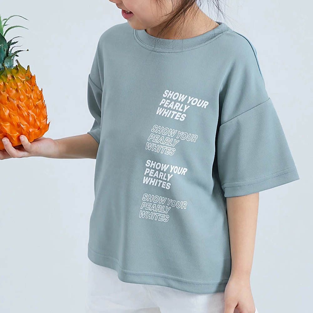 速乾網眼超舒適短袖上衣-左側logo-煙燻藍