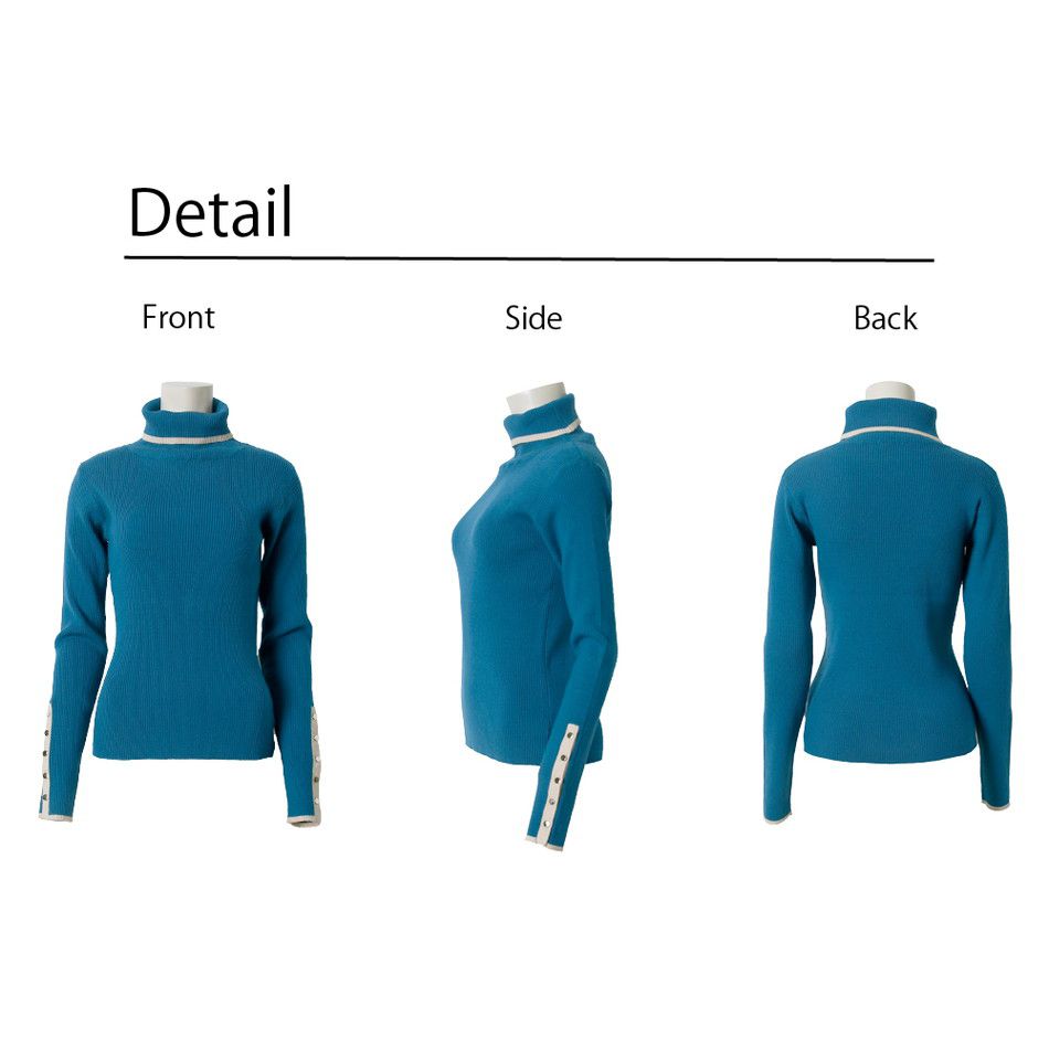 日本 Rejoule - 半高領金釦羅紋針織上衣-杏x黑