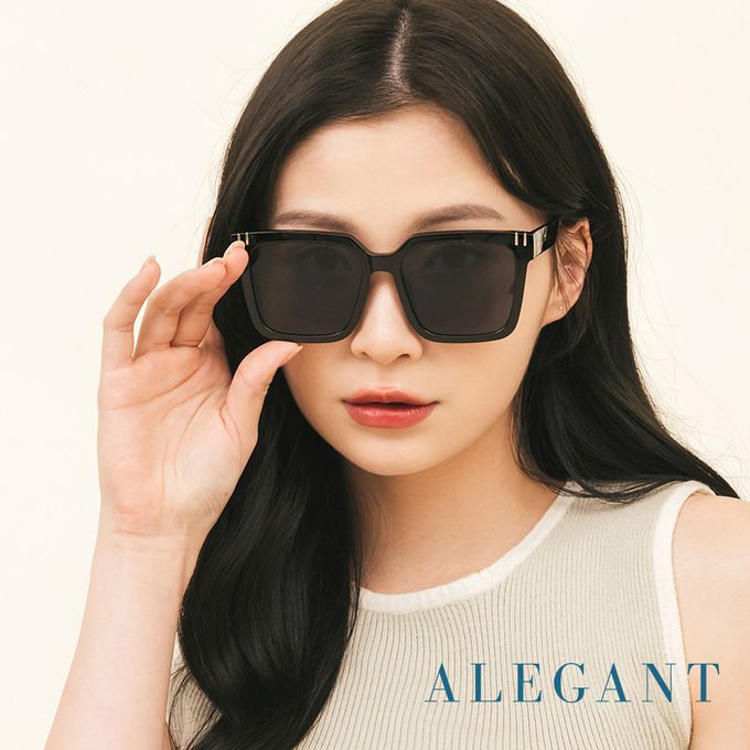 ALEGANT - 仲夜黑小個性線條感方框墨鏡│UV400太陽眼鏡