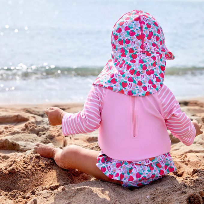 英國 JoJo Maman BeBe - 兩件式泳裝+防曬護頸遮陽帽-甜蜜草莓_JJH3982+甜蜜草莓_JJH3978