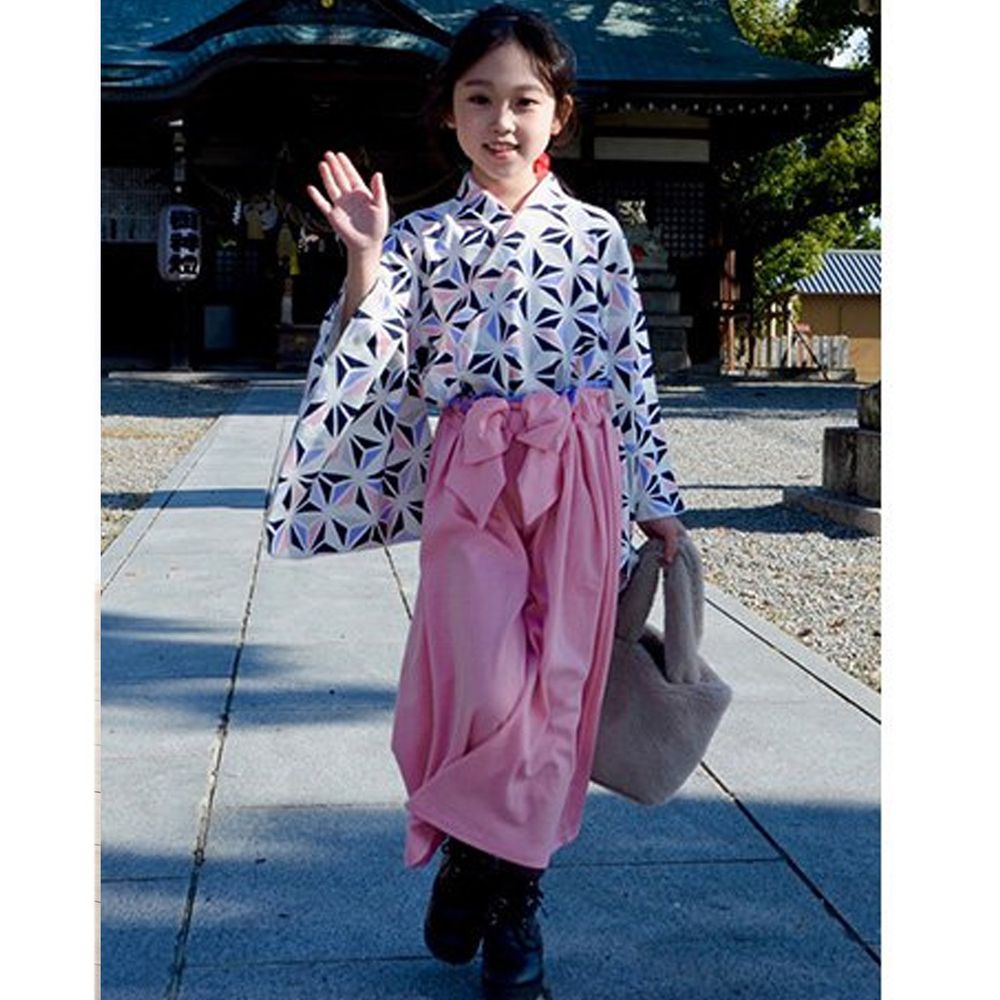 日本服飾代購 - 純棉日本傳統袴 和服(兩件式)-麻葉-粉