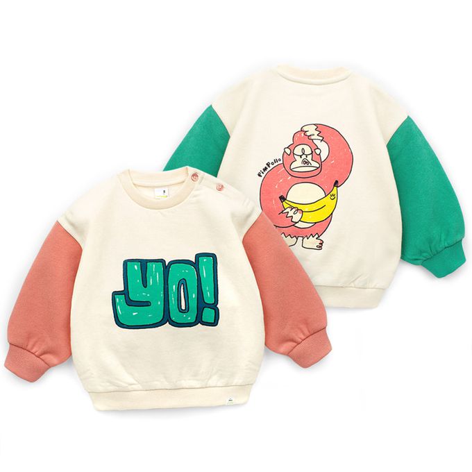 韓國Pimpollo - 大猩猩吃香蕉內刷毛上衣-橘