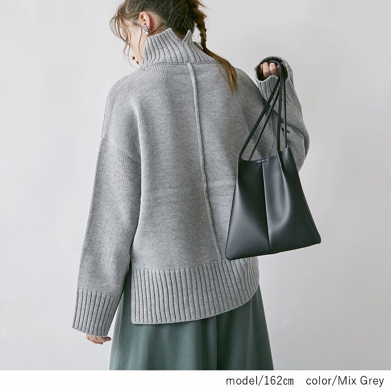 日本 Rejoule - 大立領寬鬆針織毛衣-米 (M(Free size))