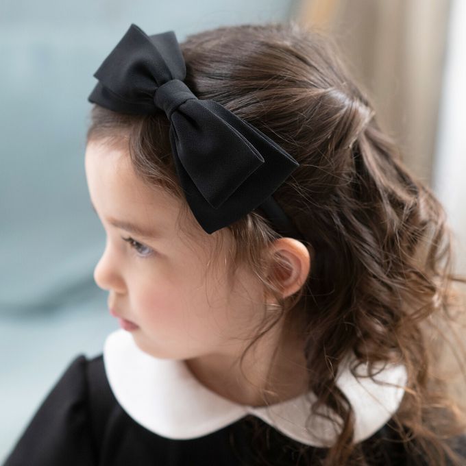 日本 Catherine Cottage - 優雅蝴蝶結雪紡緞帶髮箍-黑