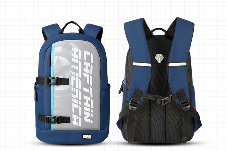 卡通運動風撞色簡約後背包/書包-卡通人物蜘蛛人-藍+黑 (建議160-175cm)-31x18x48cm