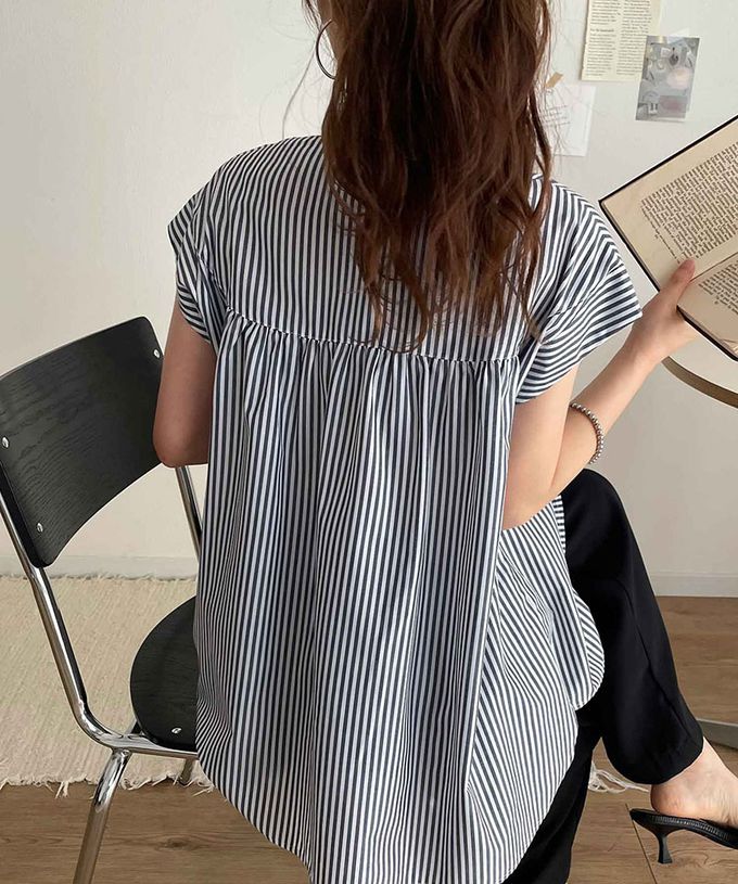 日本 Classical Elf - 刺繡logo成熟俐落法式袖襯衫-白