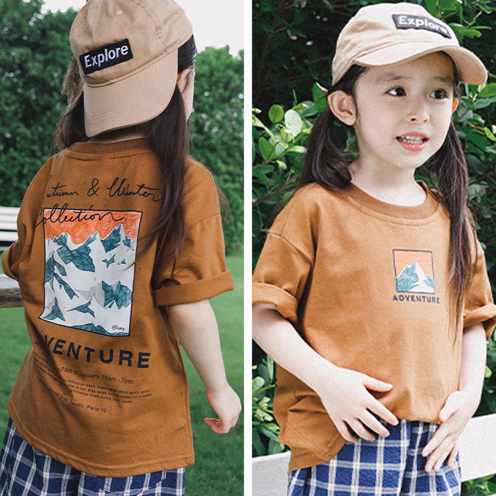 純棉圓領短袖上衣-山脈冒險誌-咖色