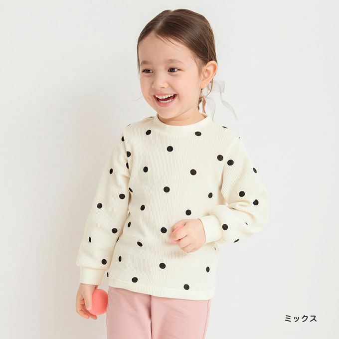 日本 BRANSHES - 清新女孩羅紋長袖上衣-圓點-黑