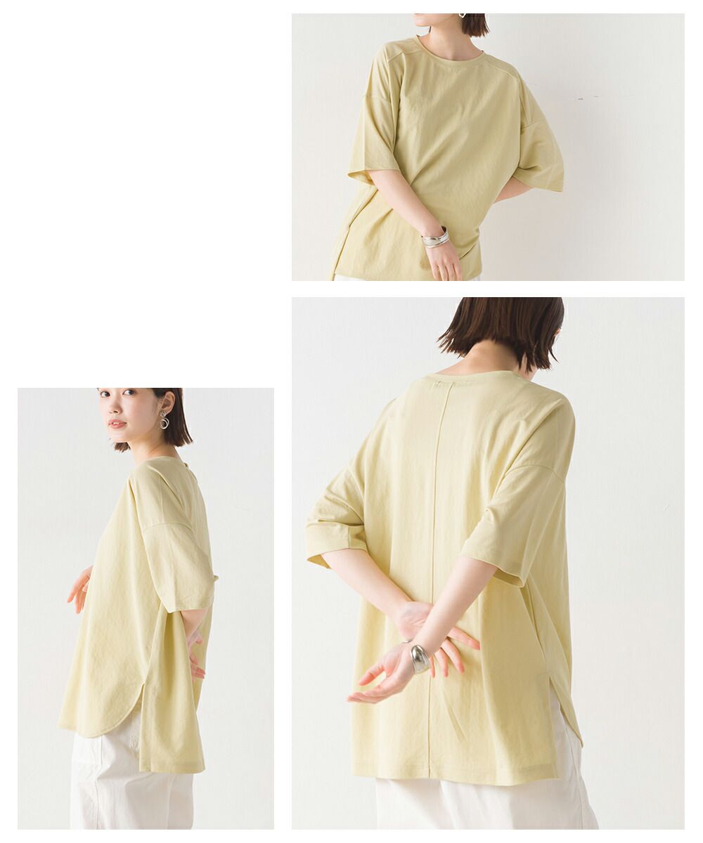 日本 OMNES - 涼感機能 簡約圓領五分袖上衣-摩卡