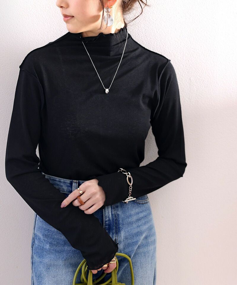 日本 Classical Elf - 木耳領薄長袖上衣/內搭-咖啡