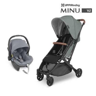 美國UPPAbaby - MINU V2魅力都會時尚-推車提籃組合-(贈杯架+轉接器)-推車:大地綠GWN+提籃:藍灰色GRG-7.6KG