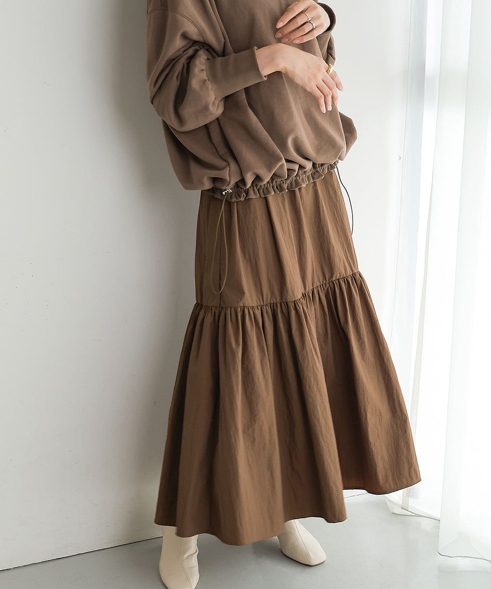 日本 Bab - 假二件拼接休閒束口長袖洋裝-咖棕系