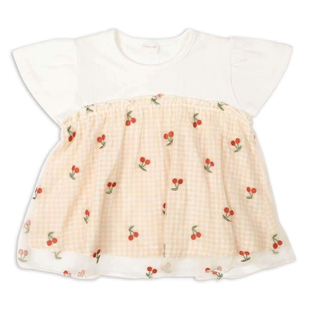 短袖T恤-薄紗拼接-粉紅色