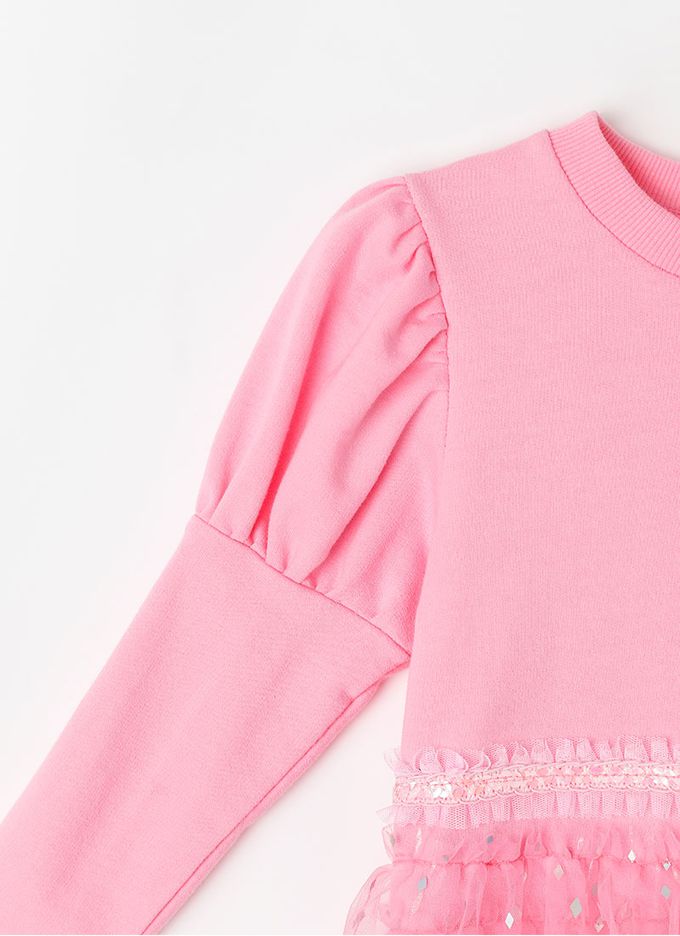 韓國 OZKIZ - 亮片網紗裝飾長袖微喇叭套裝-粉