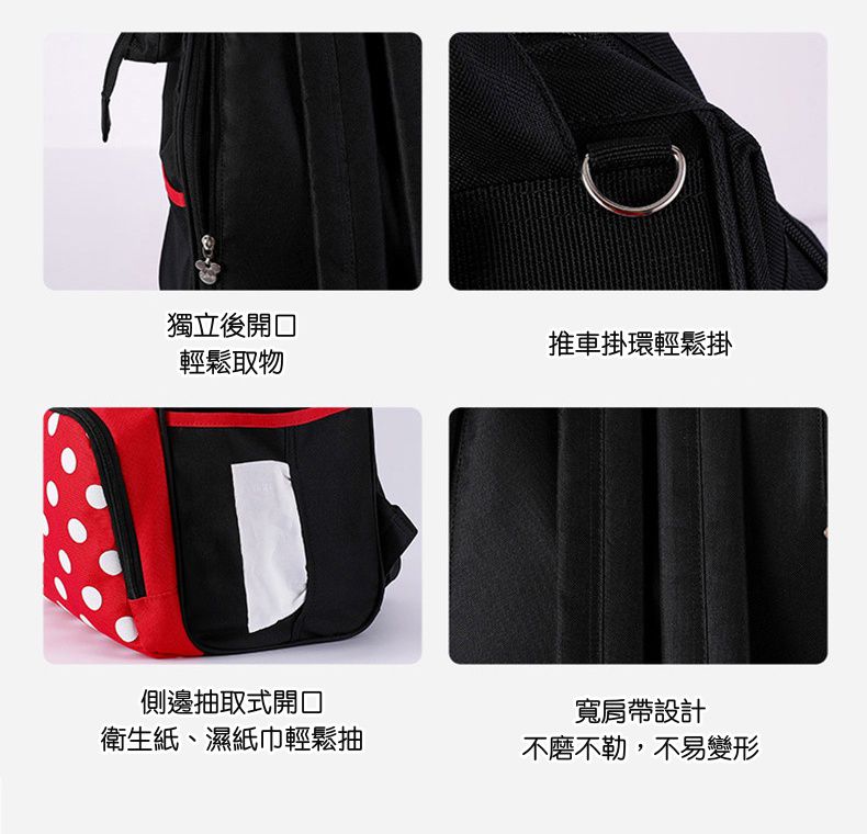 卡通人物大容量後背包/媽媽包-米奇-黑+紅 (40x22x18cm)