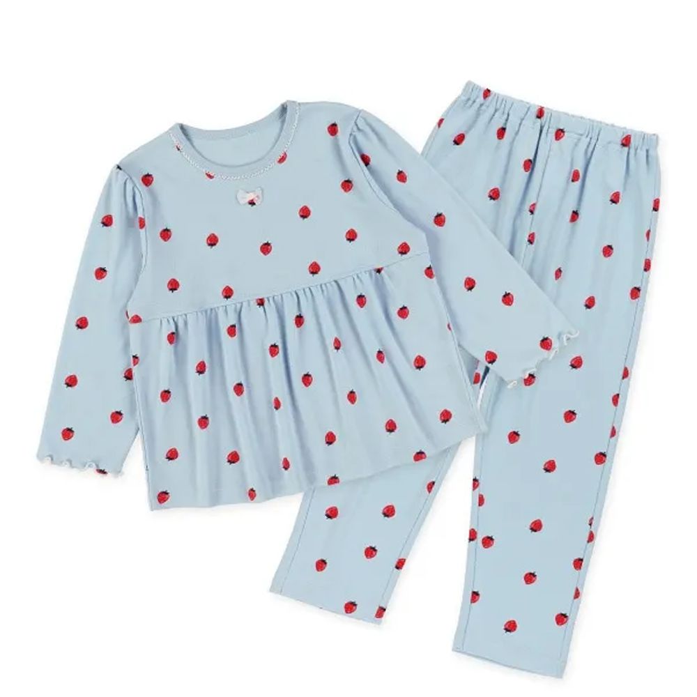 四季款長袖睡衣/家居服套裝-甜美草莓-水藍