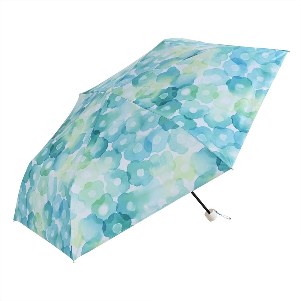 日本 nifty colors - 抗UV輕量 晴雨兩用折疊傘(遮光遮熱款)-水彩暈染-薄荷綠 (直徑90cm/152g)-99.90%