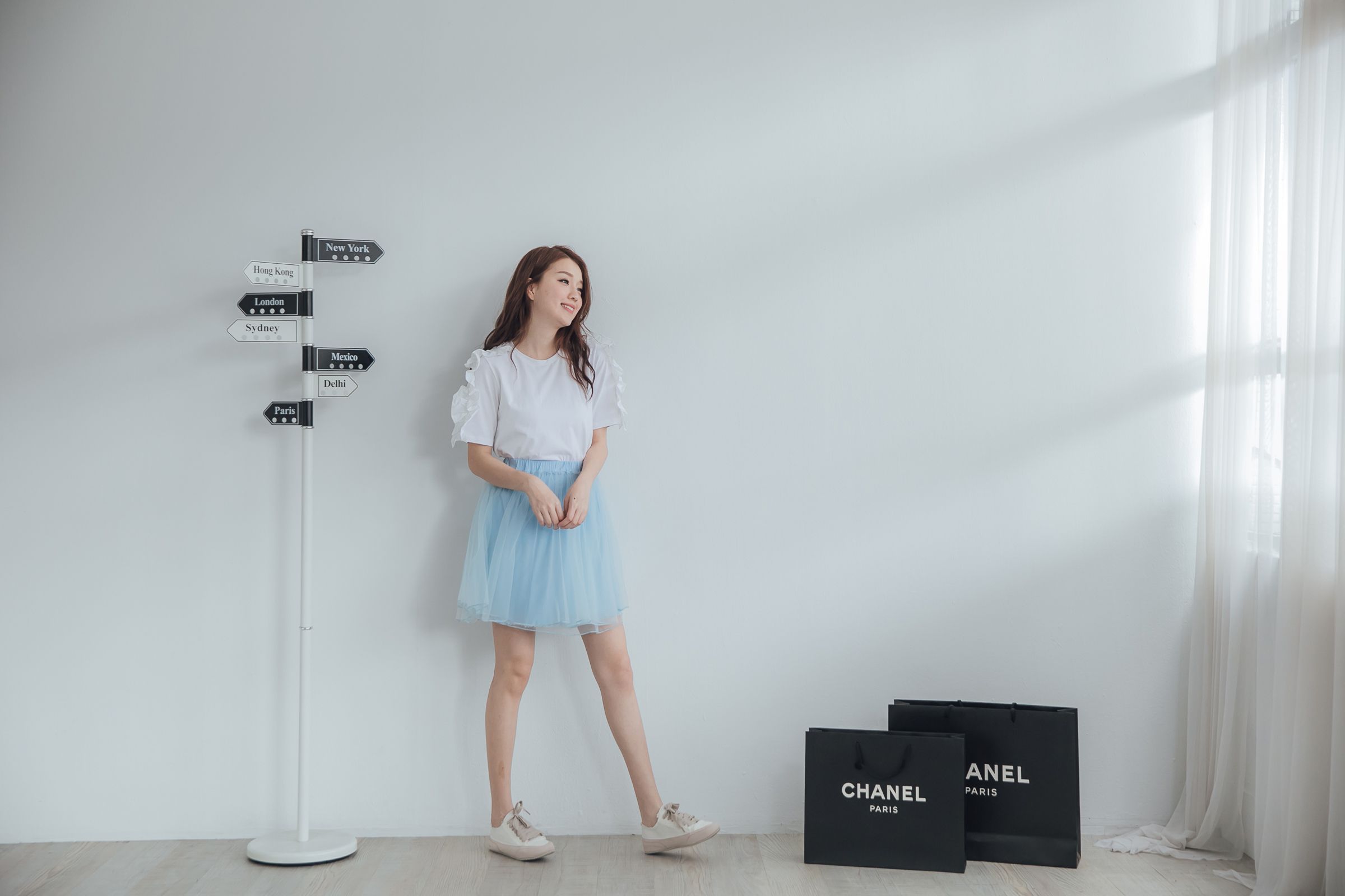 Peachy - 獨家訂製綿柔空氣紗裙-短裙款-Elsa冰藍 (F)