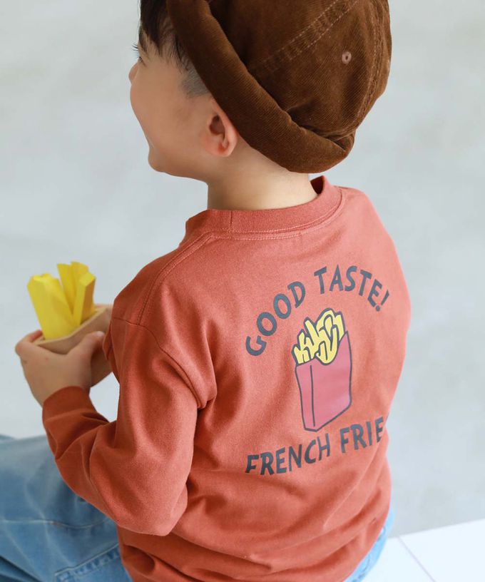 日本 devirock - 100%棉 定番印花長袖T恤-背後薯條-淺灰