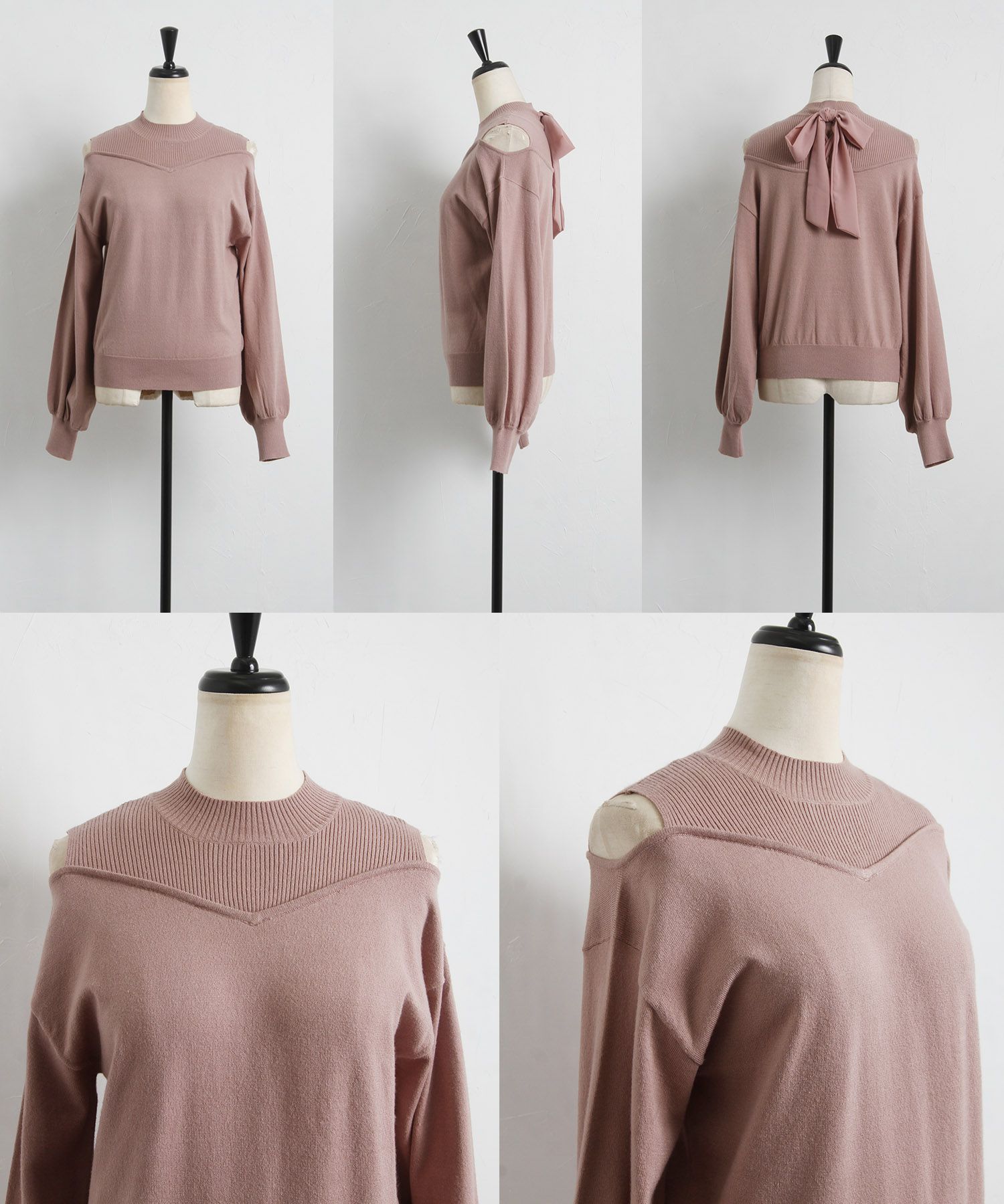 日本 tocco-closet - 美麗蝴蝶扭結針織上衣-淺杏粉