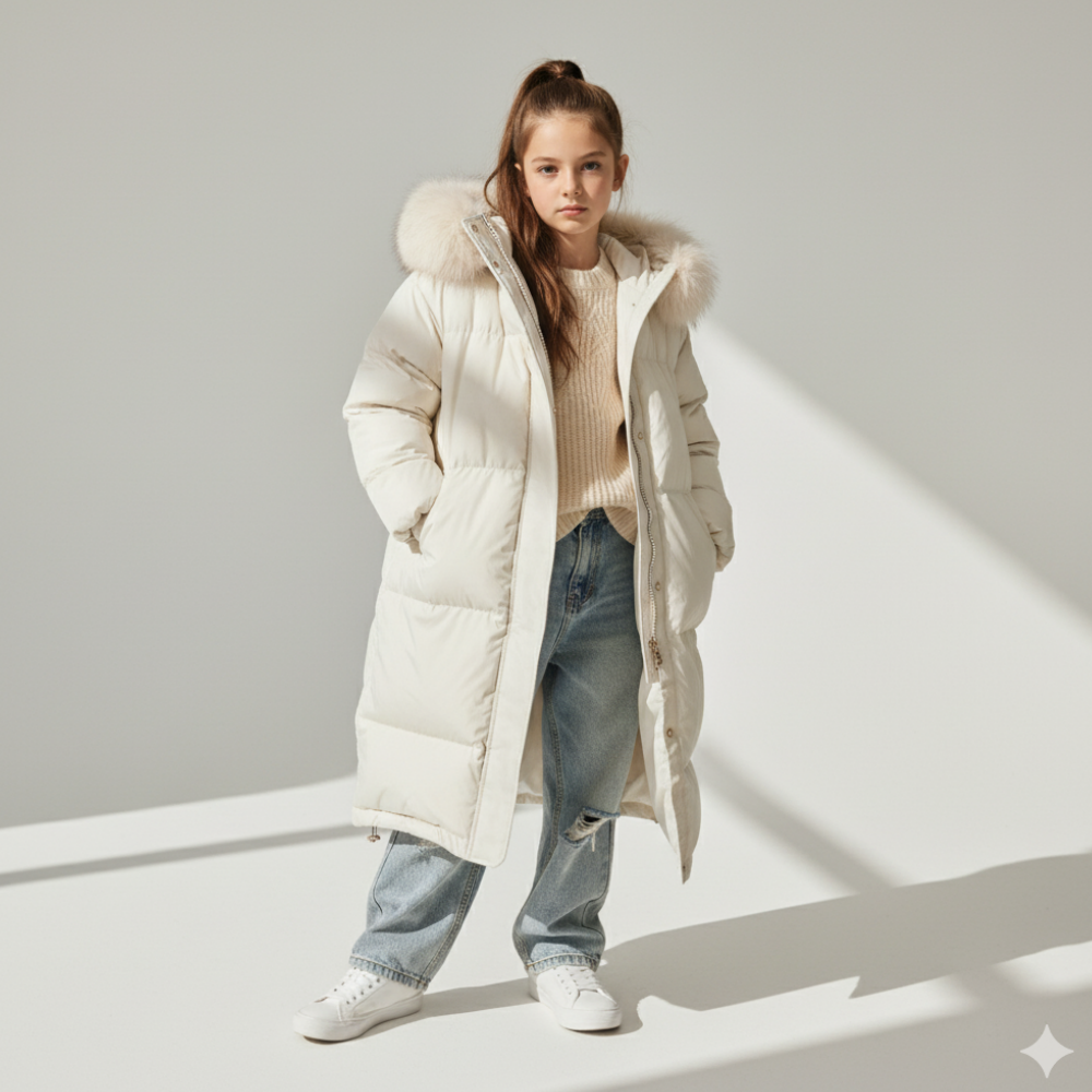 (100%鴨絨)雪國級溫暖長版羽絨外套-象牙白