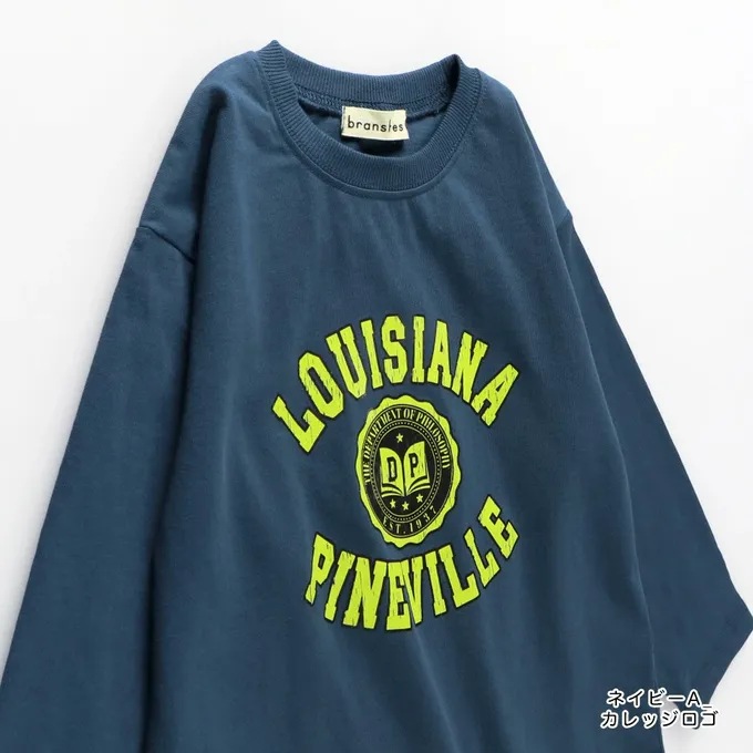 日本 BRANSHES - 100%棉 落肩印花長袖上衣-LOUISIANA-海軍藍