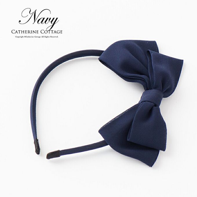 日本 Catherine Cottage - 優雅蝴蝶結雪紡緞帶髮箍-黑