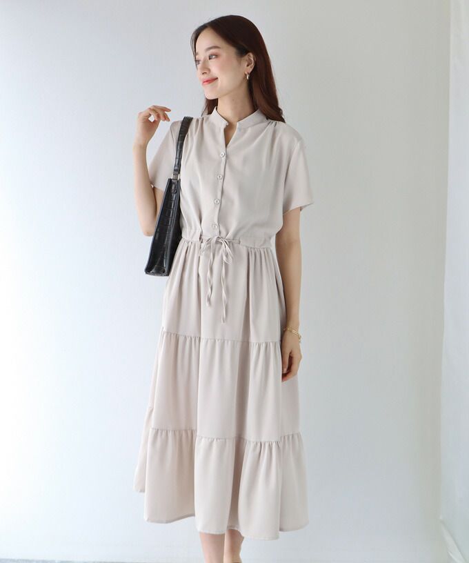 日本 BLUE EAST - 氣質小V領排釦短袖洋裝-素色-綠 (M(Free))