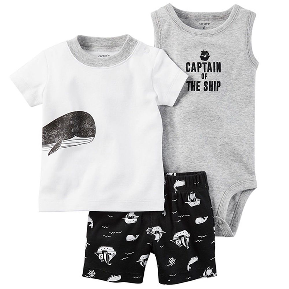 美國 Carter's - 嬰幼兒短褲套裝三件組-鯨魚