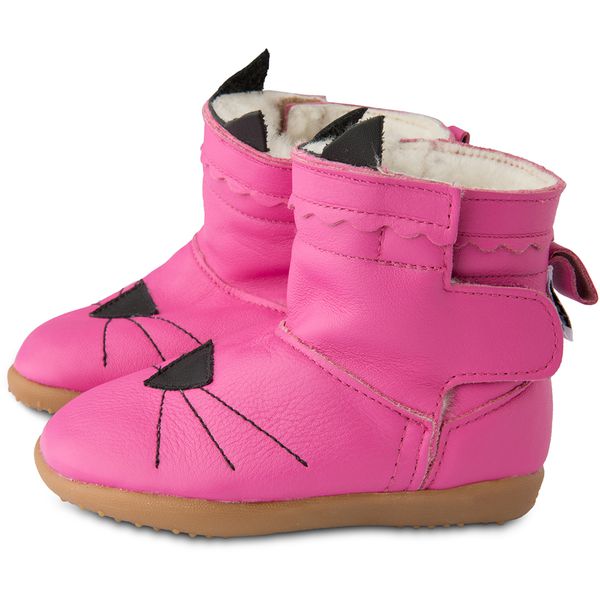 英國 shooshoos - 健康無毒真皮手工童鞋/靴子/童靴-桃紅貓咪